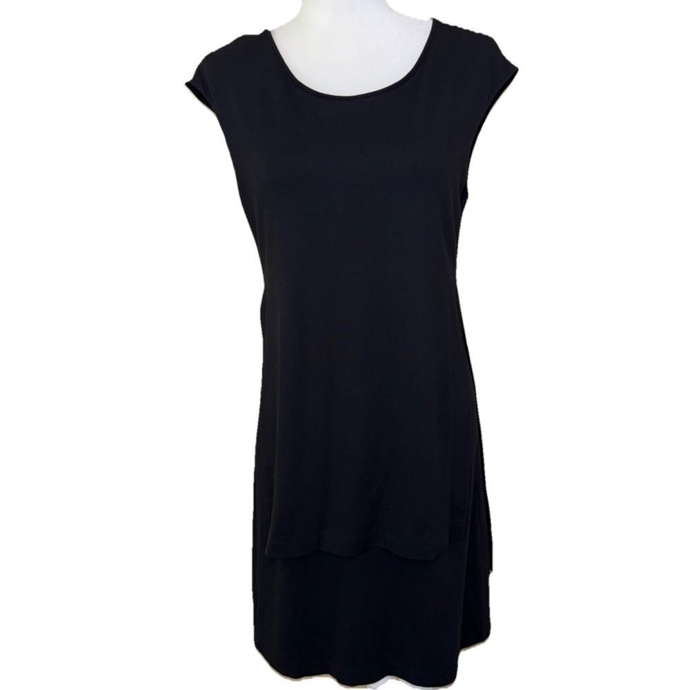 Lafayette 148 New York Classic Black Dress With attached overlay looks like 2 pc